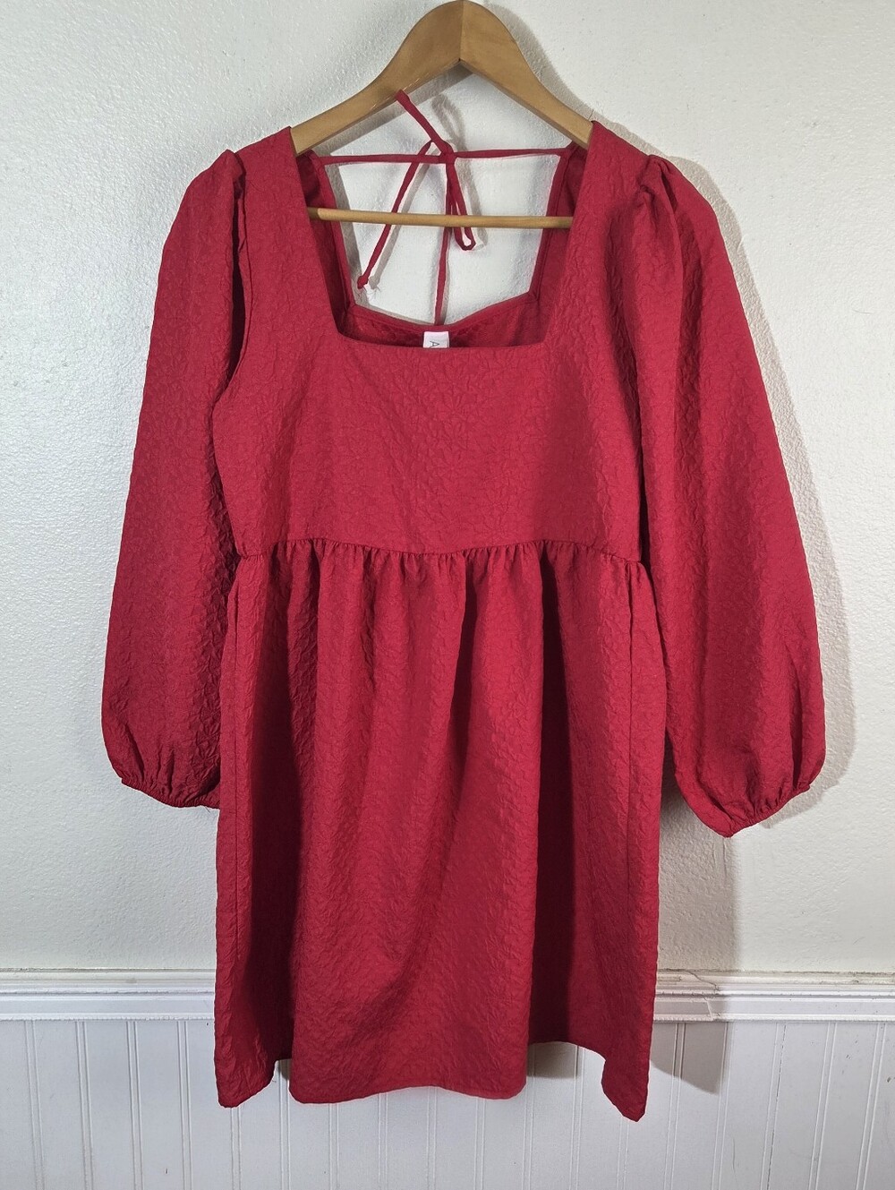 Anthropologie Amadi Esther Mini Baby Doll Dress XS Red Textured Puff Sleeve USA